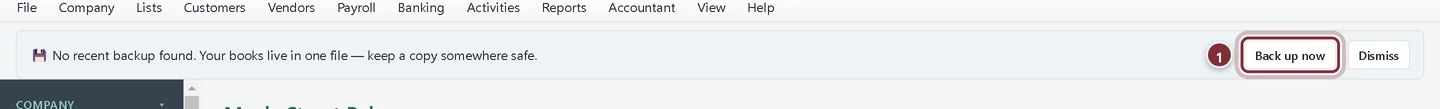 The reminder No recent backup found, with Back up now and Dismiss buttons