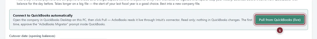 The Connect to QuickBooks automatically panel