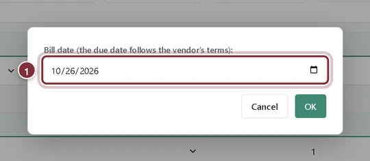 Dialog asking for the bill date, filled in with today's date