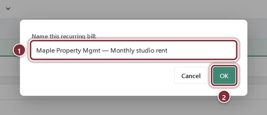 Name this recurring bill dialog with the name Maple Property Mgmt — Monthly studio rent